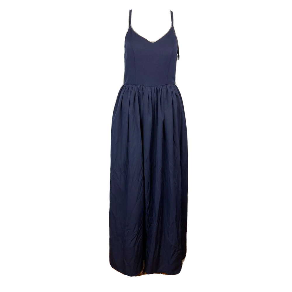 NWT Michel Laperle Dress‎ Womens Sz 6 Navy Blue Cross Back Maxi Formal Gown